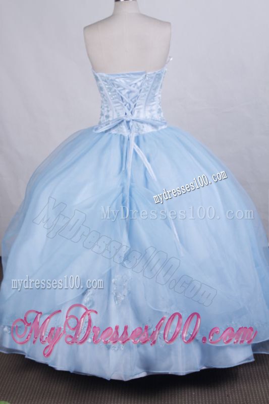 Cute Hand Made Flowers and Appliques Decorated Sweet 16 Dresses in Light Blue